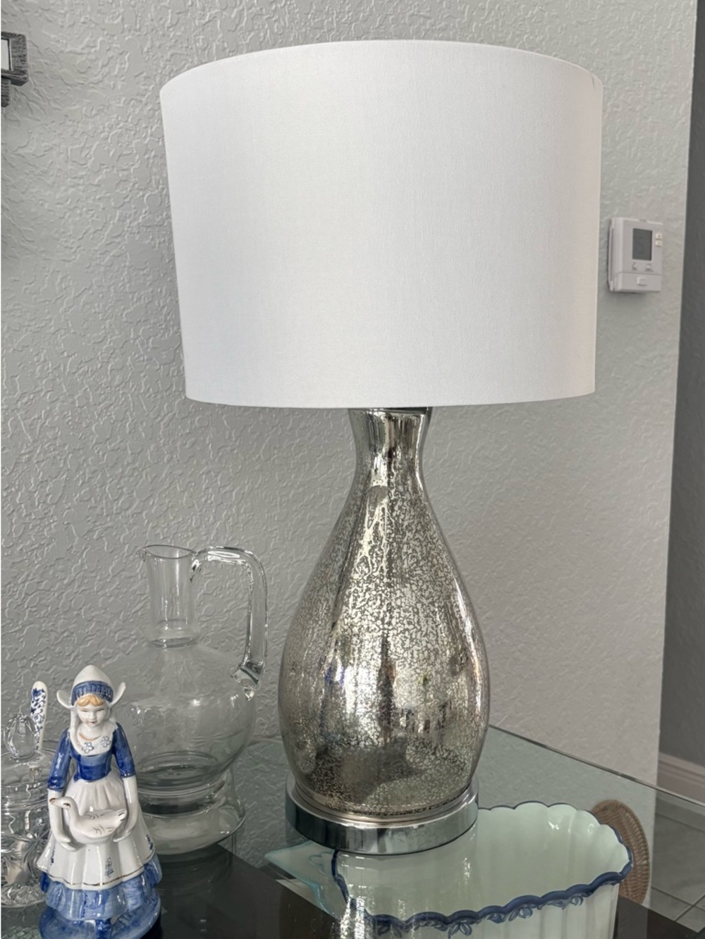 White Shade Silver Mercury Glass Table Lamp - Home Accents